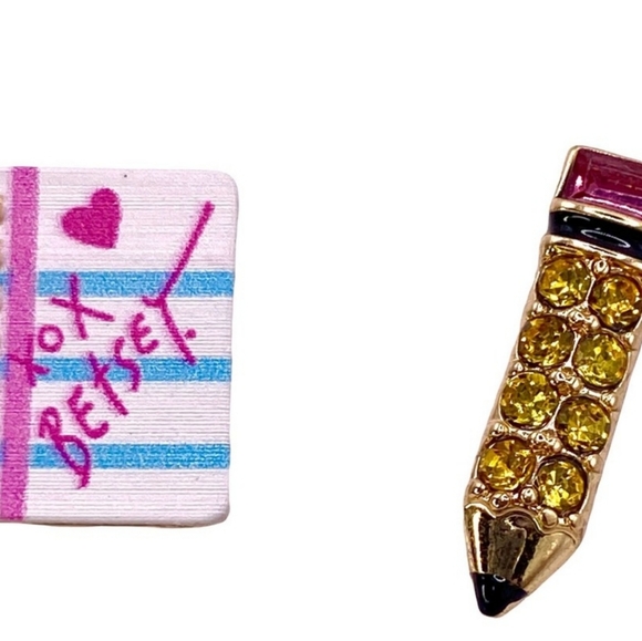 BETSEY JOHNSON Mismatched Earrings Pencil Notebook Set Back 2 School Tea… - Picture 3 of 4